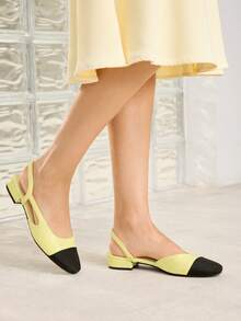 MOTF WOMEN'S SHOES NEW FRENCH YELLOW SIDE SPACE SPLICING CLOSED TOE SQUARE HEEL FASHION TEMPERAMENT CELEBRITY SHOES COMFORTABLE AND NOT TIRED FEET VERSATILE AGE REDUCTION ELEGANT STYLE WOMEN'S SHOES - Yellow Black - View 5