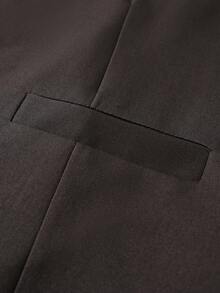 Manfinity Mode Men's Minimalist Button Vest Blazer With Pocket & Casual Long Pants Suit Set, Formal - Brown - View 6