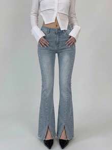 DAZY Women's Summer Split Skinny Jeans - Light Wash - View 9