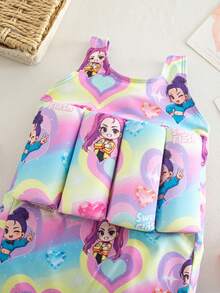 SHEIN 女童新款時尚女孩連身無袖短褲泳衣，可愛印花泳裝，女童無袖連身泳衣 - 粉色 - 查看 6