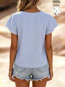 Balvessa Double Layer Ruffle Casual Vacation Round Neck Classic Commute Versatile Women's Blouse - Multicolor - View 2