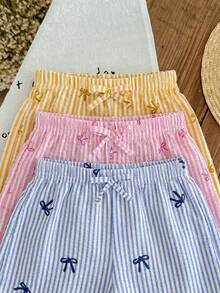 SHEIN LMoss Kids Set Musim Panas Kasual 3 Potong LMoss untuk Anak Perempuan: Celana Pendek Berumbai Dua Lapis Lembut dari Kain Kasa dengan Pinggang Elastis, Warna Polos, Serbaguna dan Nyaman - MultiWarna - View 6