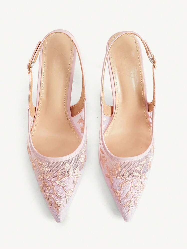 CUCCOO CHICEST Women Shoes Spring And Summer New Black Mesh Embroidered Pointed High Heels, Slingback Button Thin Heel French Sexy Style, Daily Commuting Banquet Dating Shoes, Workplace Dress Matching Shoes, Temperament Versatile Women's Shoes