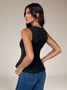 SHEIN Tall Áo vest nữ không tay dáng peplum, áo gile có khóa kéo phía trước, áo vest đen thanh lịch cho phong cách công sở đến dạ hội, áo blazer không tay, áo peplum, áo vest đen, áo vest may đo, sang trọng tinh tế, trang phục công sở tối giản, áo blazer có cấu trúc, áo blazer cơ bản màu trơn cổ tròn, khóa kéo phía trước, viền bèo nhún, áo blazer công sở đa năng, áo blazer không tay công sở - màu đen - Xem 6