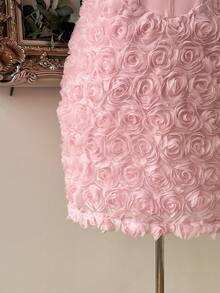 Lovelzi Plus Size Elegant Romantic Sexy Pink Strapless 3D Floral Fabric Waist-Defining Bodycon Short Party Wedding Cocktail Dress Wedding Spring - Pink - View 4