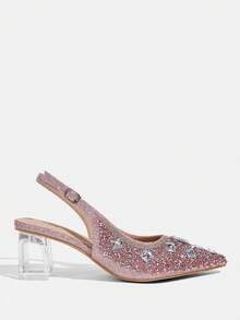 CUCCOO TILAWA Women's Crystal And Glass Rhinestone Pointed Pink High-Heeled Shoes, Suitable For Going Out, Banquets, Parties And Other Activities - Pink - View 3