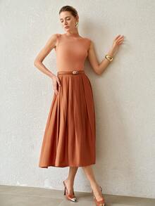 MOTF PREMIUM SPRING/SUMMER WOMEN'S ELEGANT COMMUTER BROWN KNIT VEST TOP - Brown - View 6