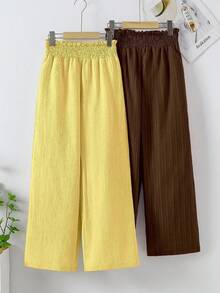 Sparklyn Girls Casual Vacation Beach Pastoral Travel Daily Home Versatile All-Match Rope Tie Ruffle Loose Wide Leg 2pcs Long Pants - Multicolor - View 2