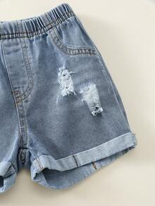 SHEIN 中性嬰兒男/女嬰 2套裝 春夏休閒可愛親子口號紮染短袖T恤與牛仔短褲套裝，嬰兒男童套裝，嬰兒男童夏季衣物，街頭風，父親節嬰兒衣物 - 黑色 - 查看 4