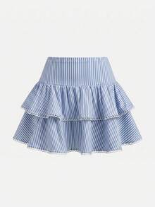 SHEIN Girlism Falda mini de doble capa con volantes tipo pastel y leggings integrados en color negro para adolescentes, estilo casual, deportivo, preppy, para primavera y verano, fresca, básica, versátil, para uso diario, moda deportiva de verano, temporada de vuelta al colegio, uniformes escolares - Multicolor - Ver 2