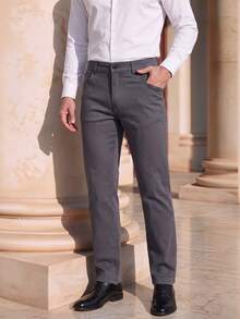 Officeau Herren Hose mit schräger Tasche und geradem Bein ohne Gürtel, Herbst - Dunkelgrau - Übersicht 6