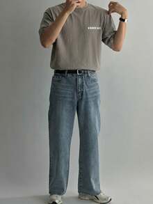DAZY Summer Letter Print Grey Washed Distressed Men's T-Shirt - Grey - View 5