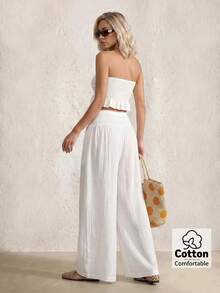 Sinnesro Off-White Autumn Casual Boho Vacation Holiday Linen Trousers,Spring/ Essential Stylish Versatile Retro Style Commuting Fashionable Beach Seaside ,Petite Women - White - View 5