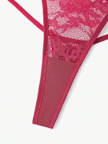 Bisouelle Lingerie sexy Floral Lace découpé G-String - Rouge foncé - Voir 5