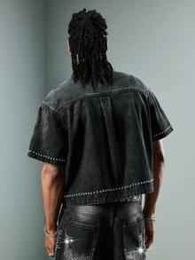 ROMWE MEN Street Life Áo khoác denim nam khóa kéo phong cách casual đa năng dùng hàng ngày và du lịch - Xám - Xem 7