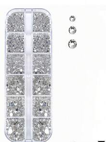 12 Grid 1.5-5mm 3D AB Crystal+Clear Flatback Rhinestones, Multi-Shape Gems Pearls Semi-Round Beads For Acrylic Nail Art Manicure DIY Decor Supplies - Apricot - View 5
