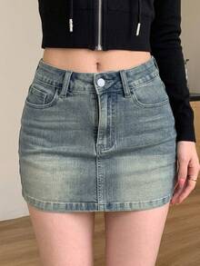 Joudiya Women's Denim Mini Skirt Summer Jeans Skirt - Medium Wash - View 9