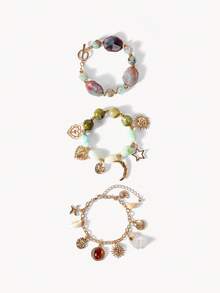 Opalesca Pulseras de acrílico de moda para mujer para usar todos los días, premium/elegante/elegante/uso diario/minimalista, perla/cristal, verano/playa/baile de graduación/fiesta/vacaciones, compromiso/boda/promesa, novia, corazón/floral, Fairycore/Mermaidcore, chapado en oro de 18K - Multicolor - Ver 2