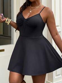 Muchica Combinaison sans manches pour femmes grandes tailles, couleur unie avec poches, tenue une pièce - Noir - Voir 6