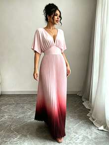 Elenzga Modisches elegantes Damenkleid für Frühling/Sommer mit Taillierung, Plissee und Farbverlauf - Verschiedenfarbig - Übersicht 8