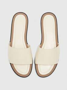 CUCCOO BIZCHIC Zapatos para mujer nuevos estilo retro francés casual beige de suela plana, versátiles, simples y ligeros, cómodos y de moda, sandalias de playa tipo slip-on - Beis - Ver 1