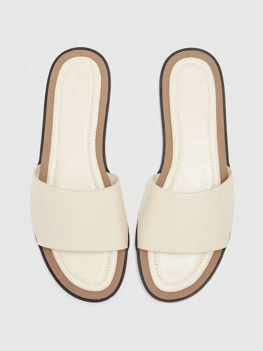 CUCCOO BIZCHIC Zapatos para mujer nuevos estilo retro francés casual beige de suela plana, versátiles, simples y ligeros, cómodos y de moda, sandalias de playa tipo slip-on - Beis - Ver 1