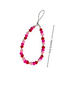 Cordón para teléfono con cuentas en forma de corazón de tres colores degradados, accesorio dulce para niñas, estilo europeo y americano - Multicolor - Ver 6