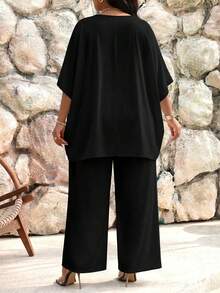 SHEIN Lady 黑色大尺碼兩件套 - 黑色 - 查看 2