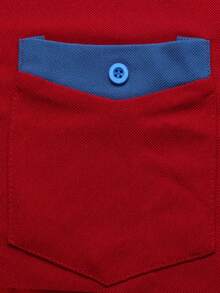 Manfinity Homme 男士休閒通勤拼色短袖 Polo 衫，紅色條紋，夏季，商務休閒，高爾夫白色領 Polo 衫 - 紅色 - 查看 7