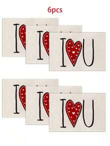 1/4/6PCS Polyester Stain Resistant Non Slip Washable Red Pink Heart Love Decor Placemat Dining Mat For Valentine Day Home Restaurant Dining Table Decor Household Items - Red - View 11