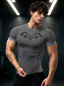 GymBeat Camiseta deportiva ajustada de manga raglán con cuello redondo y estampado completo para hombre, gimnasio - Multicolor - Ver 1