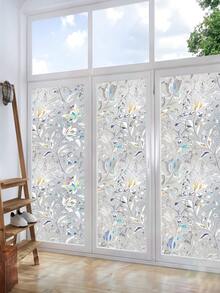 Haus Hana 1 Roll Holographic Silver Floral Window Film, 44.5cm(17.5in) Static Cling Non-Adhesive Privacy Glass Sticker, UV Blocking, With Installation Tools - Laser Tulip - View 10