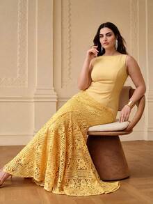 ZEYLAH Elegant Minimalist Fitted Long Mermaid Dress, Spring/Summer - Pale Yellow - View 8