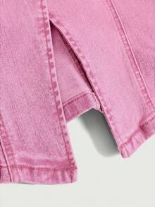 SHEIN MOD 女款夏季休閒日常通勤單排扣鈕扣修身牛仔上衣 - 粉色 - 查看 5