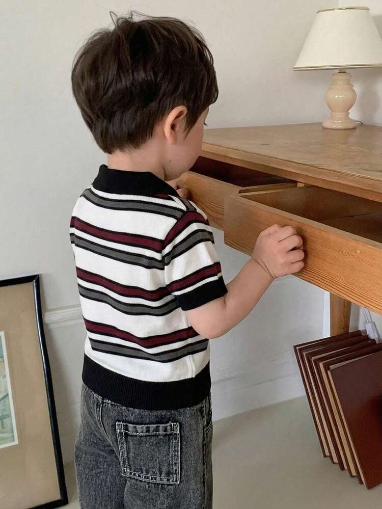 Infant/Toddler (Boy) Polo Collar Striped Short Sleeve Spring/Summer Knit Top