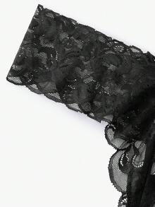 Bisouelle Tanga de lencería sexy y ajustado con borde de encaje floral calado para mujer - Negro - Ver 4