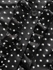 SHEIN Franclia Damen neue Polka Dot Rüschen Saum Taille Cinched Pendler Chiffon Bluse - Schwarz - Übersicht 3