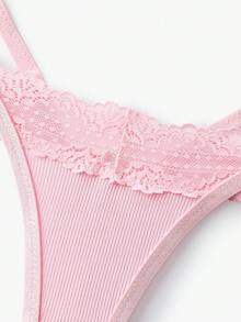 Bisouelle Fashion Lace-Trim Low-Waist Thong Panties - Pink - View 3