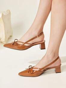 CUCCOO CHICEST Sandalias de tacón grueso con punta fina y lazo, estilo slingback, color marrón, zapatos de temperamento para ir al trabajo y desplazamientos - Tres cuchillos marrones - Ver 2