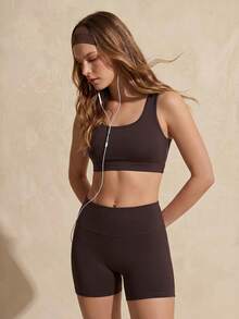 SHEIN Sports Setelan Ski Outdoor Wanita Colorblock 2 in 1 untuk Kembali ke Sekolah, Warna Cokelat, Musim Panas, Modis - Coffee Brown - View 5