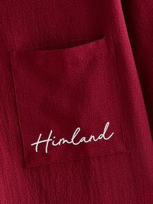 HIMLAND Men's Lapel Single-Breasted Side Chest Pocket Design Dropped Shoulder Casual Versatile Shirt,Men's Textured Camp Collar Embroidered Shirt - Burgundy - View 5
