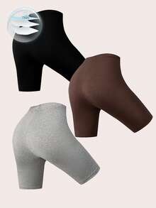 SHEIN LUNE Women's 3 Pieces Set Solid Color Elastic Waist Base Shorts - Multicolor - View 2