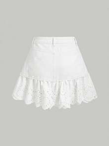 SHEIN MOD 女款鏤空刺繡拼接牛仔裙 - 白色 - 查看 2