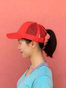 （请注意，尺码偏大）1顶可调节新款女士马尾辫帽子，后开口网眼卡车帽，漏风编发鸭尾棒球帽，遮阳帽，户外纯色帽，时尚女士鸭尾棒球帽，轻便，适合户外运动、高尔夫、钓鱼、跑步 - 多种颜色可选 - 彩色 - 查看 11