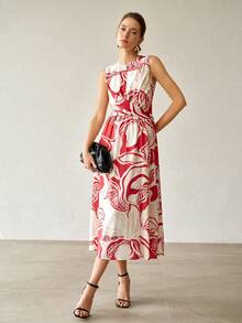 MOTF PREMIUM WOMEN'S SPRING/SUMMER LINEN BLEND STRUCTURED DESIGN MIDI DRESS - Multicolor - View 6