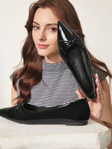 CUCCOO CHICEST Ladies Black Bow Fashion Versatile Flat Shoes - Black - View 6