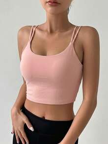 DAZY Women's Solid Color Casual Everyday Sports Bra - Pink - View 3