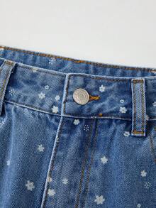 Qadelle Women's Ditsy Floral Pocket Casual Versatile Jeans - Blue - View 5