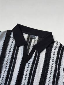 EGENSIO Men's Knitted Jacquard Patchwork Textured Ribbed Collar & Cuffs Ribbed Scissor Collar Polo Shirt, Ceremony - Multicolor - View 5
