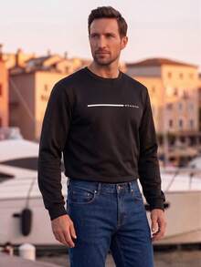 Men's Casual Versatile Daily Commute Minimalist Printed Crew Neck Short Sleeve Sweatshirt, Spring/Autumn Spring To Summer - Black - View 1